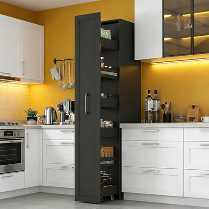 6-Tier Narrow Storage Cabinet with Wheels, 71 Inch Tall, Black | 11.81 Inch Deep Slim Rolling Pull-Out Organizer with Side Panels for Small Spaces, Kitchen, Bathroom and Laundry Room - color: F-black