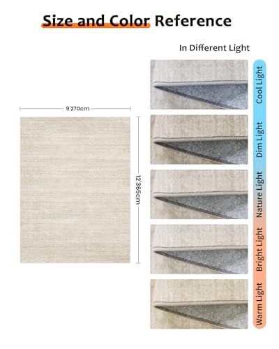 Art&Tuft Washable Rugs 9x12, Low Pile Area Rugs 9x12 Living Room - Non Slip and Stain Resistant Soft Thin Rug for Bedroom, Dining Room, Kitchen, Office, Beige - color: Stripe-beige, size: 9' X 12'