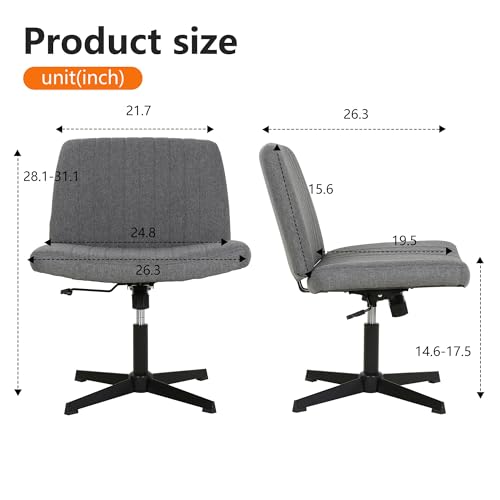 FDW | Criss Cross Chair Without Wheels | Grey | Armless Desk Chair | With Wide Seat, 360 Swivel, Height Adjustable & Stable Metal Base | for Office, Home Office, Vanity Seating | Pack of 1 - color: Grey, style: Without Wheels