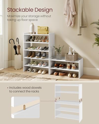 VASAGLE Shoe Rack for Closet, Stackable Organizer Shelf | Stackable Shoe Organizer Shelf for Entryway, 3 Tiers, 11.7 x 24.4 x 21.3 Inches, White, CUSTOS Collection, ULBS063WZ01S - size: 3 Tiers (24.4"W)