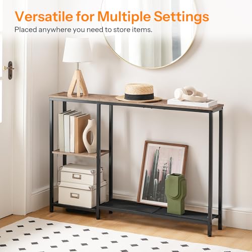 HOOBRO Narrow Console Table, Sofa Table, 44.9" Skinny Entryway Table, Long Behind Couch Table with Storage Shelves, for Living Room, Foyer, Hallway, Greige and Black BG86XG01 - color: Greige + Black