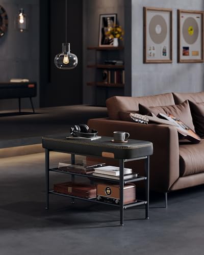 VASAGLE Shoe Bench, Synthetic Leather with Stitching, Loads 300 lb | Shoe Rack Bench Entryway, Mid-Century Modern, 31.5 x 11.8 x 19.7 Inches, Ink Black, EKHO Collection ULSB054B01 - color: Ink Black, size: 31.5"W