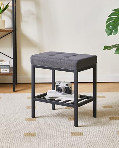 IBUYKE Rectangular Makeup Stool, Linen Seat Vanity Chair, Dark Gray WBD017G | Adjustable Feet Storage Space Footrest Multi-Use Small Side Table Ottoman Bedroom - color: Dark Gray, size: Rectangular