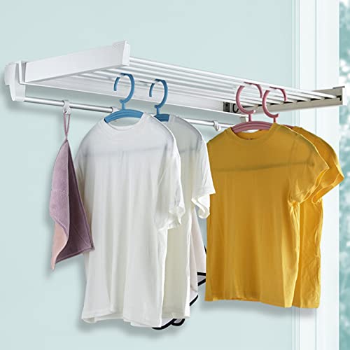 Gdrasuya10 Clothes Drying Racks,Wall-Mounted Retractable Clothes Hanger for Laundry Dryer Room,Rod Laundry Clothes Storage Drying Rack Folding Retractable Dryer Hanger White