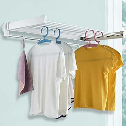 Gdrasuya10 Clothes Drying Racks,Wall-Mounted Retractable Clothes Hanger for Laundry Dryer Room,Rod Laundry Clothes Storage Drying Rack Folding Retractable Dryer Hanger White