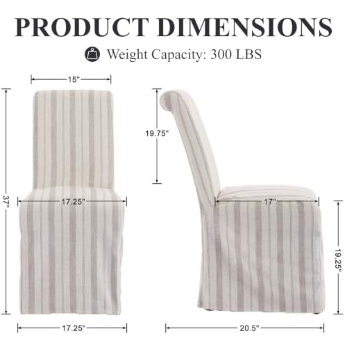 chairus Slipcovered Parsons Dining Chairs Set of 2, Upholstered Dining Room Chairs with Removable Linen Cover & High Back, Modern Farmhouse Wooden Side Kitchen Chairs, Khaki Stripe - color: Khaki Stripe Linen, size: 2 Chairs
