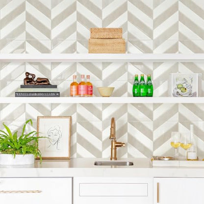 STICKGOO Herringbone Peel and Stick Backsplash, White & Beige, 10 Sheets | 12.6 x 9.7 in, Thicker Rectangular Vinyl Stick-On Wall Tiles, Easy Alignment, Waterproof, Easy to Clean, Kitchen/Bathroom - color: White & Beige, size: Pack of 10