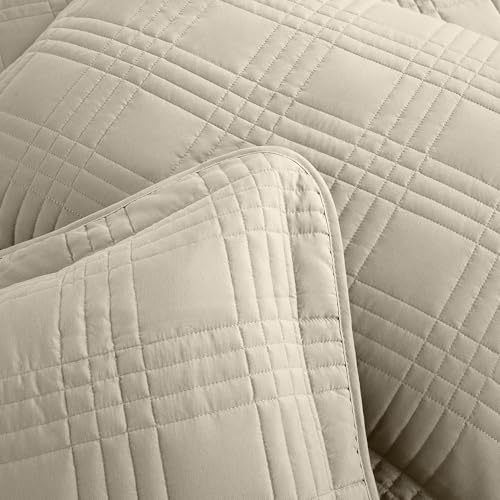 Chezmoi Collection Kingston Queen Size Bedspread Set, 3-Piece Khaki Oversized Quilted Microfiber Lightweight Bedspread Coverlet (100"x106") for All Seasons - color: Khaki, size: Queen