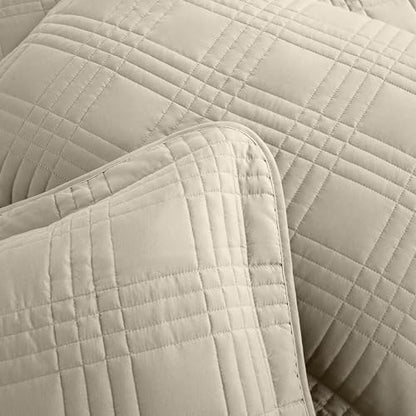 Chezmoi Collection Kingston Queen Size Bedspread Set, 3-Piece Khaki Oversized Quilted Microfiber Lightweight Bedspread Coverlet (100"x106") for All Seasons - color: Khaki, size: Queen