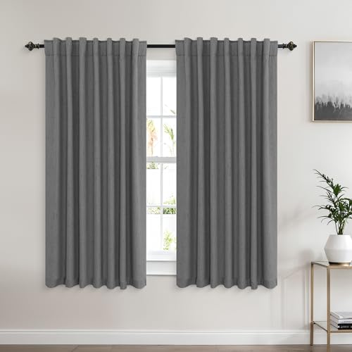 KOUFALL Short Window Curtains for Bathroom,Linen Textured Black Out Curtains for Bedroom 45 Inch Long - color: Grey, size: 52"W x 45"L (Pack of 2)