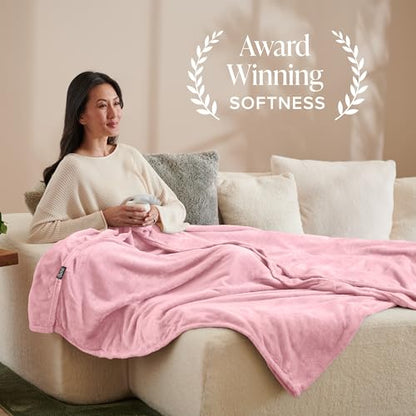 Bare Home Fleece Blanket Luxury Microplush (Full/Queen, Light Pink) | Ultra-Soft Lightweight Blanket for Bed, Sofa, and Couch, Cozy & Warm Blanket - color: 18 - Light Pink, size: Full/Queen
