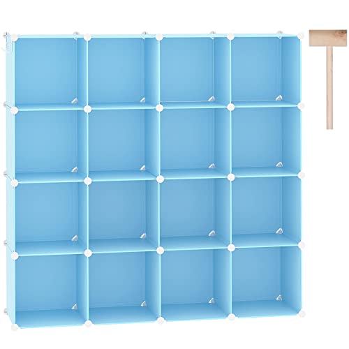 C&AHOME 16 Cube Storage Organizer Cube Shelves Units Storage Cubes, Blue | Plastic DIY Closet Organizer, Stackble Modular Closet Storage Shelves Ideal for Home, Bedroom, 48.4" L × 12.4" W × 48.4" H - color: Blue