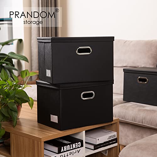 Foldable Storage Bins with Lids [5-Pack] Leather Fabric Collapsible Storage Boxes Organizer Containers Baskets Cube with Cover for Bedroom Closet Office Nursery Black (14.9x10.8x10) - color: Black, size: Medium(5-Pack)