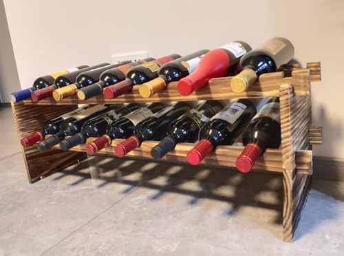 16-Bottle Stackable Wine Rack - 2-Tier Rustic Pine Wood Wine Storage, Freestanding Organizer for Kitchen, Home Bar & Dining Room - Easy Assembly - size: 16 Bottle