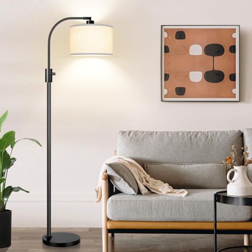 Nintiue Upgraded Modern Arc Dimmable Tall Standing Floor Lamp with Linen Shade, 1200 Lumens LED Bulb Included, for Living & Reading Room, Bedroom, Office & Nursery, Matte Black - color: Matte Black-Beige Linen Shade