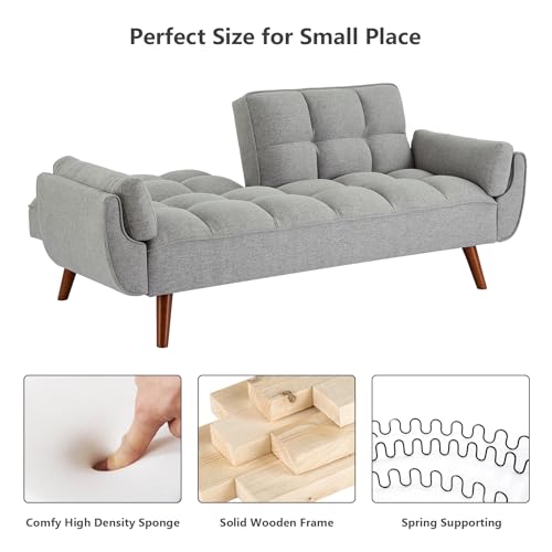Futon Sofa Bed Modern Convertible Sleeper Sofa, 75” Linen Twin Size Futon Couch Comfy Recliner Sofa Couch with Adjustable Split Backrest for Living Room Small Spaces, Grey - color: Grey