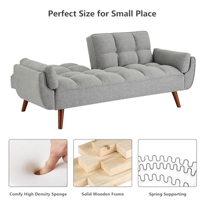 Futon Sofa Bed Modern Convertible Sleeper Sofa, 75” Linen Twin Size Futon Couch Comfy Recliner Sofa Couch with Adjustable Split Backrest for Living Room Small Spaces, Grey - color: Grey