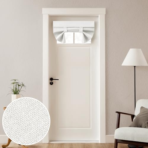HOMEIDEAS 100% Linen Blackout French Door Curtains, Privacy Small Door Window Curtains, 26 X 20 Inch Shades for Front Window, Thermal Insulated Covering, 1 Panel, White - color: White, size: 26"W x 20"L (Pack of 1)