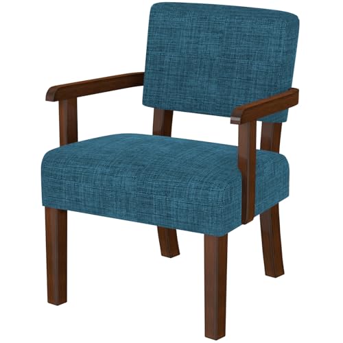 Accent Chair, Armchair with Solid Wood Frame and Legs, Blue | Upholstered Reading Leisure Chair for Bedroom,Office,Waiting Room - color: Linen Blue, size: One Chair
