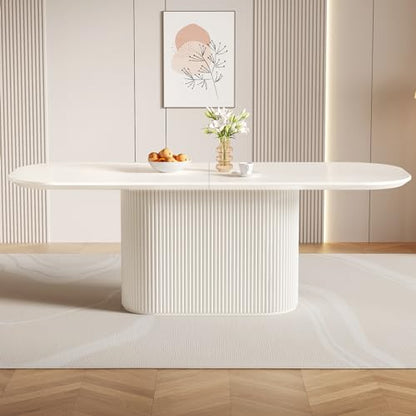 Guyii 86.61" Large Cream White Dining Table with Strong Pedestal Modern Oval Dining Room Table for 8 People Cream Kichen Table for Dining&Kichen Room Furniture - size: 86.61”
