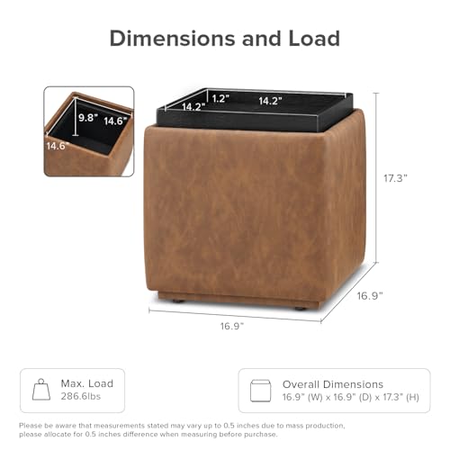 mopio Levi Storage Ottoman with Reversible Tray, Modern Square Chest Coffee Table, Upholstered Cube Sitting Foot Stools Ottoman for Living Room, Bedroom, Entryway (Faux Leather, Pecan Brown) - color: Brown Pu Leather, Cube