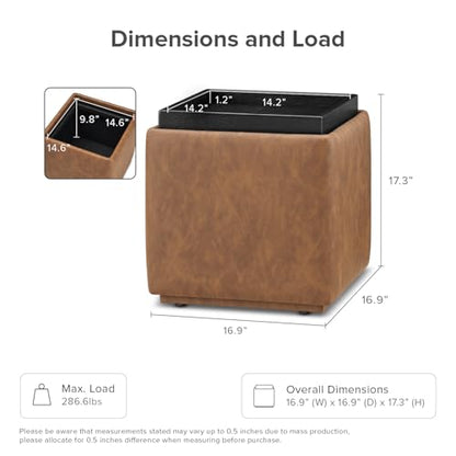 mopio Levi Storage Ottoman with Reversible Tray, Modern Square Chest Coffee Table, Upholstered Cube Sitting Foot Stools Ottoman for Living Room, Bedroom, Entryway (Faux Leather, Pecan Brown) - color: Brown Pu Leather, Cube