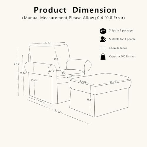 Eafurn Modern Chenille Accent Chair with Ottoman for Small Space, Comfy Upholstered Reading Chairs Lounge Armchair with Foot Rest, Sturdy Solid Wood Frame for Living Room - color: Green 37.5"