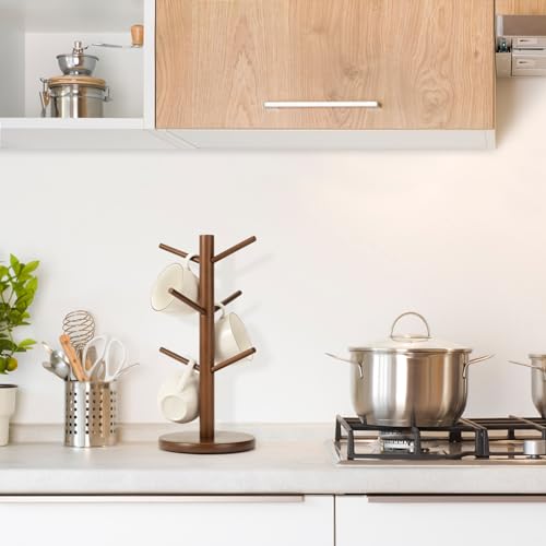 MyLifeUNIT Mug Holder Tree, Coffee Cup Holder with 6 Hooks (Brown) | Anti-slip padded bottom, space-saving compact design, easy air drying, sturdy tip-resistant structure - color: Brown