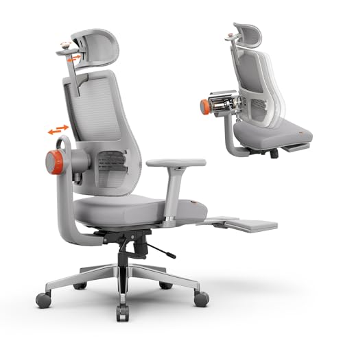 Ergonomic Office Chair-Home Office Desk Chair with Footrest, Auto-Following Backrest & Headrest, 4D Armrests, 96°-136° Recline - color: Grey, size: Without Laptop Table + Auto-Following Headrest