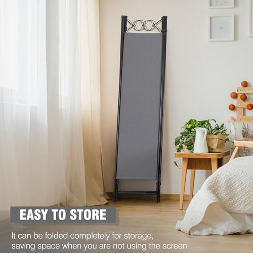 4 Panel Room Divider 6FT Steel Frame Screen Folding Privacy Divider Freestanding Partition for Home Office Bedroom,Grey - color: Grey