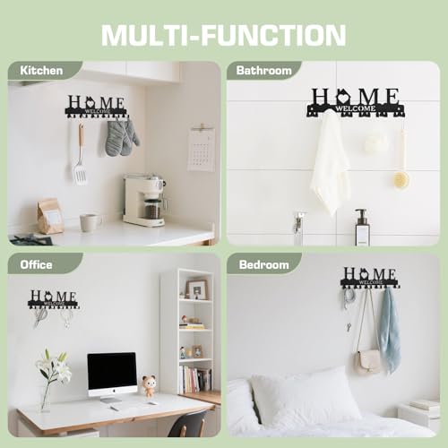 Key Holder Wall Mount, Adhesive Key Hanger with 12 Hooks, Black | Metal Material, 2 Mount Options, Compact Design, Cute Wall Decoration, Suit for Entryway, Doorway, Hallway, RV, Garage - style: 12 Hooks