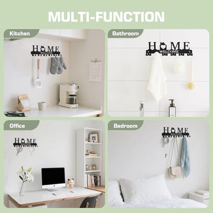 Key Holder Wall Mount, Adhesive Key Hanger with 12 Hooks, Black | Metal Material, 2 Mount Options, Compact Design, Cute Wall Decoration, Suit for Entryway, Doorway, Hallway, RV, Garage - style: 12 Hooks