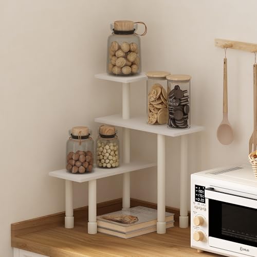 Furinno Turn-N-Tube Kitchen Countertop Organizer, 3-Tier Corner Countertop Organizer Shelf, Corner Shelf, for Kitchen, Pantry, Organizers and Storage, White - color: White/White, size: 3-Tier Irregular