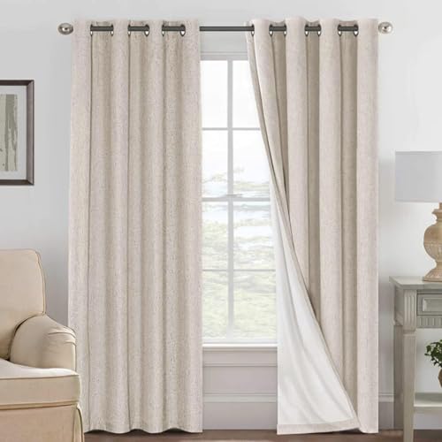 H.VERSAILTEX Linen Curtains 100% Blackout Curtains for Bedroom 90 inch Long Full Light Blocking Nature Linen Blended Window Curtains for Living Room Nickel Grommet (2 Panels, Natural) - color: Natural, size: 52"W x 90"L (Pack of 2)