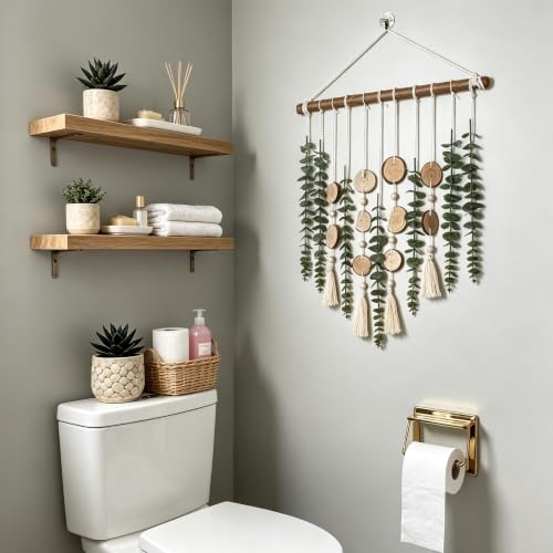 Artificial Eucalyptus Wall Decor Fake Greenery Leaves Stems Wall Hanging Plants on 16.5 inch Wooden Stick Boho Rustic Farmhouse Decor for Bedroom Kitchen Dining Room Bathroom