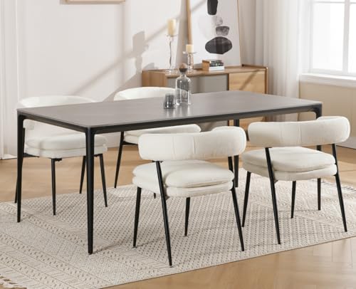ROCITY White Dining Chairs Set of 4, Upholstered Kitchen Chairs | Mid Century Modern, Curved Barrel Back, Comfy Chenille Fabric, For Dining Room - color: White, size: 4PCS