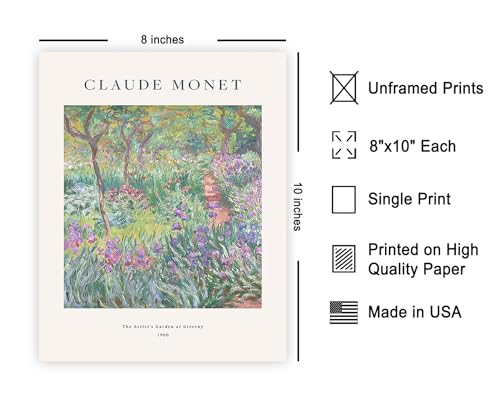 Poster Master Vintage Monet Poster - Watercolor Print - The Artist's Garden At Giverny, Abstract, Colorful, Aesthetic - 8x10 UNFRAMED Wall Art - Gift for Artist, Friend - Wall Decor for Home, Dorm - color: Style-08, size: 8"L x 10"W