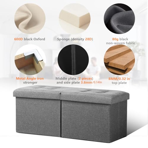 AmasSmile Footrest Ottoman Storage Bench,34" Linen Folding Chest,Gray | Large Ottoman with Storage,Thicker Foam Padded Seat,Livingroom,Dorm,Bedroom,Entryway,Easy to install,34 x 13 x 13in - color: Grey-linen