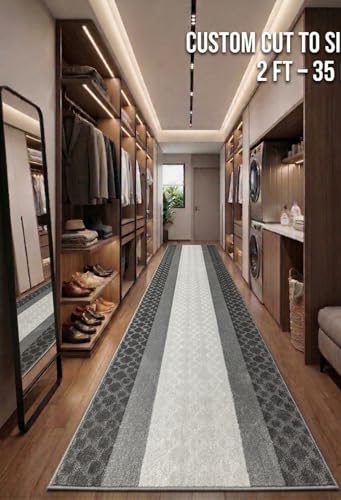 Custom Size Hallway Runner Rug Grey Color 31 inch Wide Select Your Length Non-Slip (Skid Resistance) Rubber Backing 5 feet x 31 inch - color: Chain Grey, size: 2'7" x 5' (Runner)