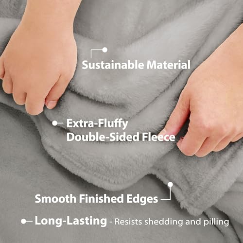 DEZ FURNISHINGS Ultra Soft Plush Fleece Throw Blanket, Double Sided Cozy Thick Warm Blanket for Sofa & Bed, Throw XL (60" x 70"), Light Gray - color: Light Gray, size: Throw XL (60" x 70")
