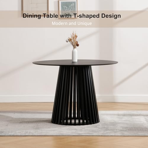 HEAH-YO Round Dining Table Set of 1, Modern Kitchen Table with Solid Wood Stripes, 43 Inch Wood Dinner Table for Kitchen Dining Room, Black - color: Black