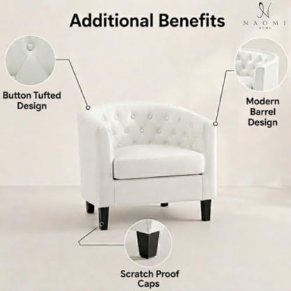 Naomi Home Emma Faux Leather Barrel Accent Chair – Modern Tufted Faux Leather Armchair with Wooden Legs, Wide Seat, Enhanced Back Support for Living Room Décor | Solid wood frame, sturdy legs and easy-clean faux leather create lasting comfort for living r