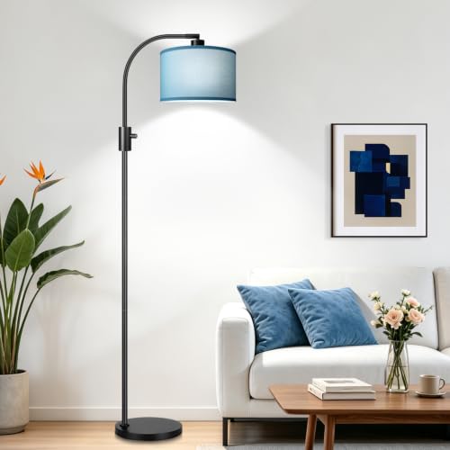 Nintiue Dimmable Black Floor Lamp, 1200 Lumens LED Edison Bulb Included, Arc Gold Floor Lamps for Living Room Modern Standing Lamp with Sky Blue Shade - color: Black - Sky Blue Shade