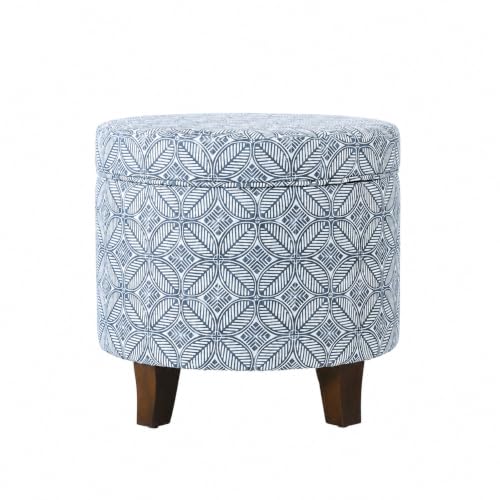 HomePop Upholstered Round Storage Ottoman Home Décor|Upholstered Round Foot Rest Ottoman -Blue Indigo Print Large - color: Blue Indigo Print
