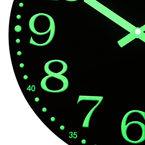 Wall Clock Glow in the Dark Clocks Battery Operated Silent 12 Inch | Black Wood Wall Clock Non-Ticking Analog Luminous Clock for Living Room Bedroom Office Kitchen Classroom Bathroom - color: Luminous -Black