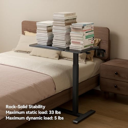 Overbed Bedside Table with Wheels, Pneumatic Adjustable Medical Tilt Top Hospital Bed Table Over The Bed, Rolling Laptop Desk, Mobile Standing Desk for Hospital and Home Use, Black - color: Pure Black