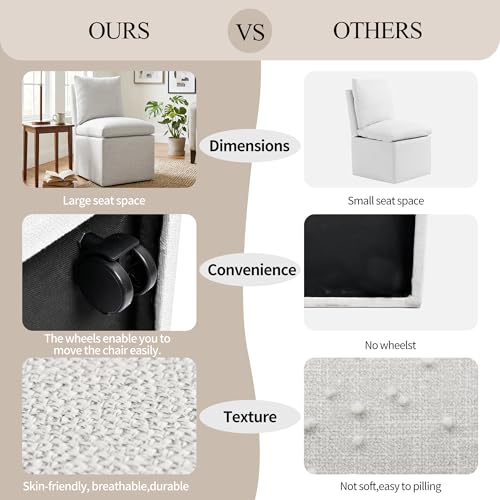 DUHOME Upholstered Armless Dining Chair with Casters,Linen Dining Chairs Set of 4 for Living Room,Single Sofa Chair with 4 Casters for Bedroom Reading Room Waiting Room Kitchen Dining Room - size: 4 pcs