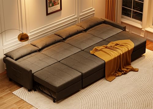 Aiho Pull Out Couch 5 Seater Sectional Sleeper Sofa, Dark Gray | Pull-out Sofa Bed with Adjustable Backrest and Spring Support for Comfortable Seating and Overnight Guests - size: 5 Seater