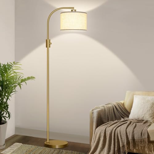Nintiue Upgraded Modern Arc Dimmable Tall Standing Floor Lamp with Linen Shade, 1200 Lumens LED Bulb Included, for Living & Reading Room, Bedroom, Office & Nursery, Gold - color: Gold-Linen Shade