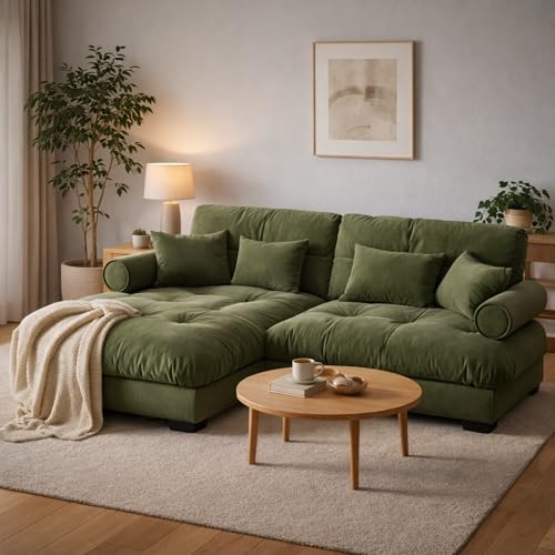 94" Modular Sectional Sofa,Velvet Upholstered Couches for Living Room,3 Seater Green Sofa Couch with Movable Ottoman,Big Comfy Loveseat Sofa with Deep Seats for Living Room,Apartment,Bedroom - color: Green, size: 2-Seat & 1-Ottoman